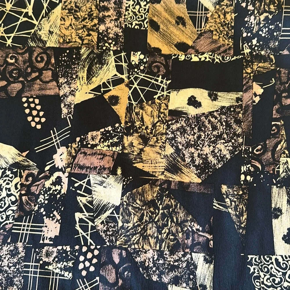 Vintage Echo Signature Black Gold 100% Silk Oblong Scarf Made in Japan